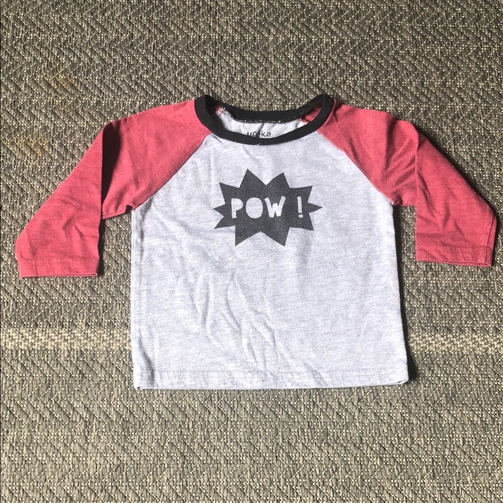Kids' 'POW!' Raglan Long Sleeve Tee - Red & Gray